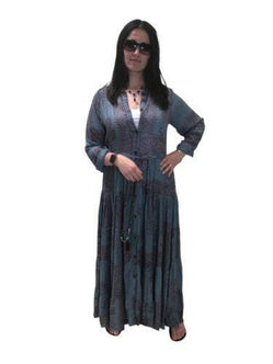 Festival Stall LTD Boho festival Clothing LONG Dress, Boho hippy, festival style, Om print, Yoga, Blue & Red, maxi UK 8 - 14