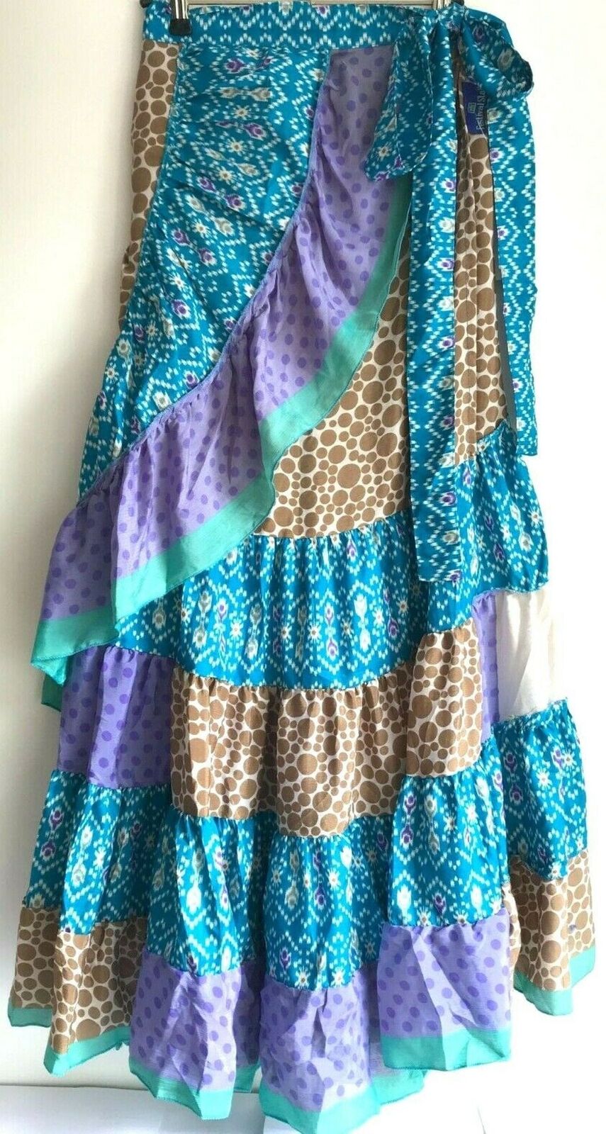 Festival Stall LTD Boho festival Clothing Frilled Skirt Boho hippie, festival, gypsy, sari silk, Blue long wrap around