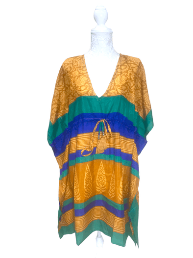 Festival Stall LTD Boho festival Clothing Tunic Kaftan Short Dress Top Cover up Boho hippy vintage Sari Silk ONE SIZE 8 - 18