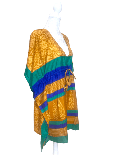 Festival Stall LTD Boho festival Clothing Tunic Kaftan Short Dress Top Cover up Boho hippy vintage Sari Silk ONE SIZE 8 - 18