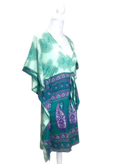 Festival Stall LTD Boho festival Clothing Tunic Kaftan Short Dress Top Cover up Boho hippy vintage Sari Silk ONE SIZE 8 - 18