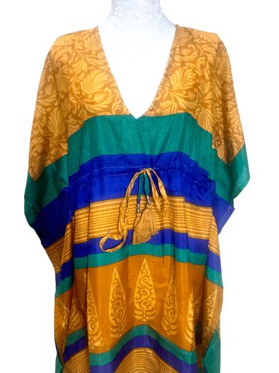 Festival Stall LTD Boho festival Clothing Tunic Kaftan Short Dress Top Cover up Boho hippy vintage Sari Silk ONE SIZE 8 - 18