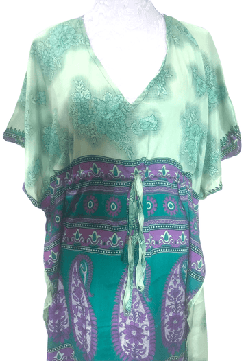 Festival Stall LTD Boho festival Clothing Tunic Kaftan Short Dress Top Cover up Boho hippy vintage Sari Silk ONE SIZE 8 - 18