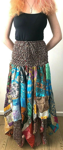 Festival Stall LTD Boho festival Clothing Patchwork Skirt Dress Maxi Long Boho Hippie Festival pixie gypsy StretchONE SIZE