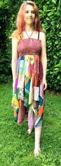 Patchwork Skirt Dress Maxi Long Boho Hippie Festival pixie gypsy StretchONE SIZE