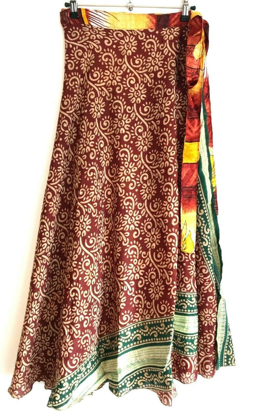 Wrap Skirt Boho hippy Festival Sari Silk maxi long retro party 8 10 12 14 16 18