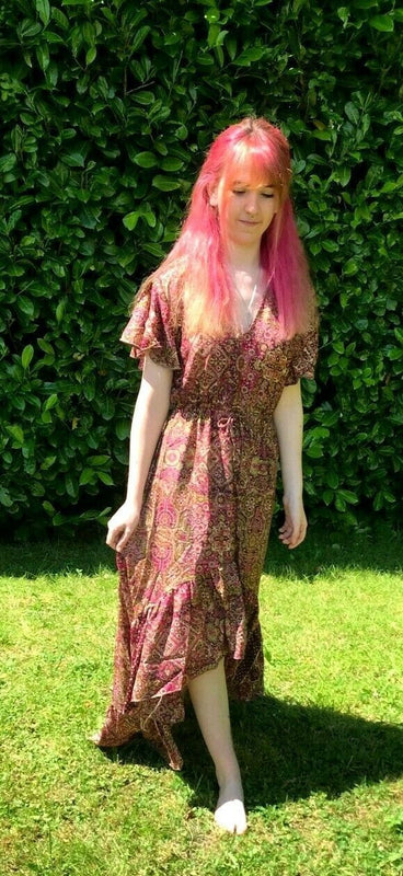 Festival Stall LTD Boho festival Clothing Dress Boho hippy pixie Festival 100% SILK LONG PURPLE sun MAXI UK 8 10 12 14