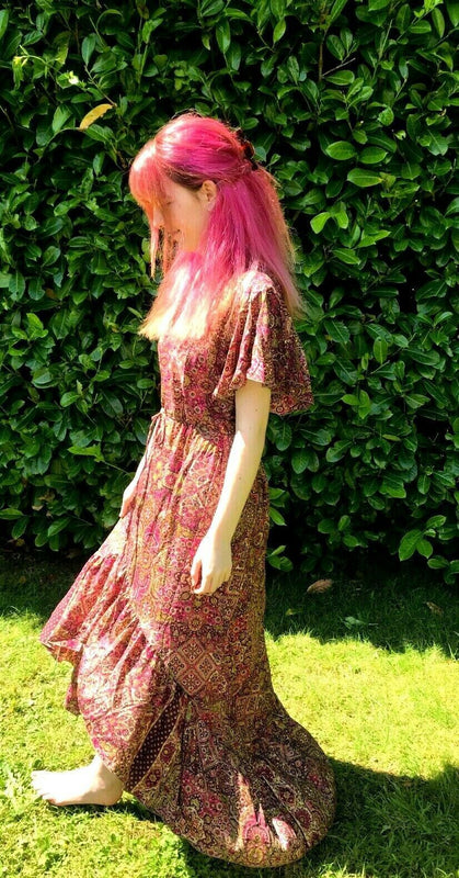 Festival Stall LTD Boho festival Clothing Dress Boho hippy pixie Festival 100% SILK LONG PURPLE sun MAXI UK 8 10 12 14