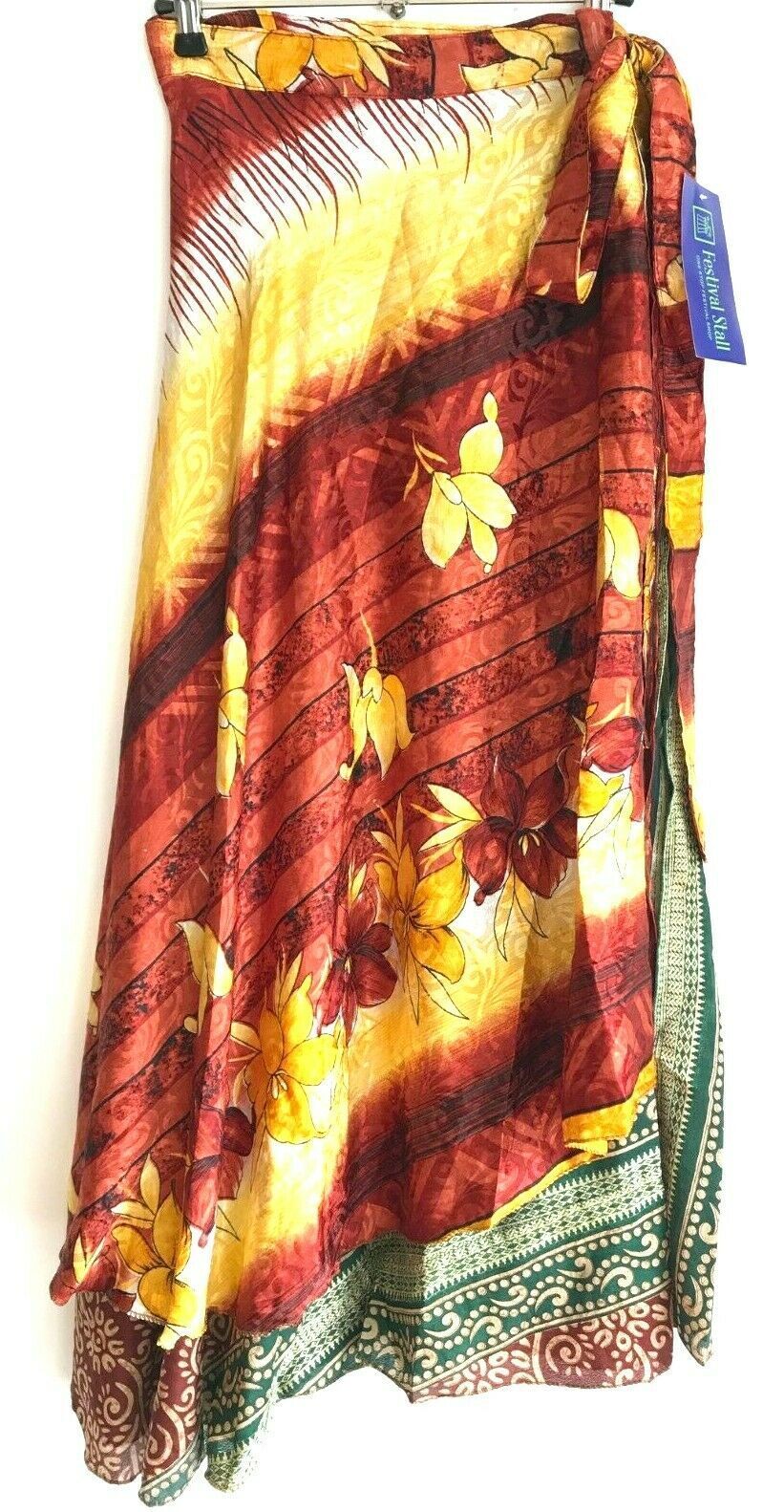 Wrap Skirt Boho hippy Festival Sari Silk maxi long retro party 8 10 12 14 16 18