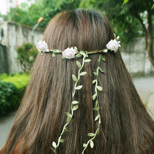 Hair Band Festival boho hippy Party Rose Flower Loop Floral Garland Crown Wreath