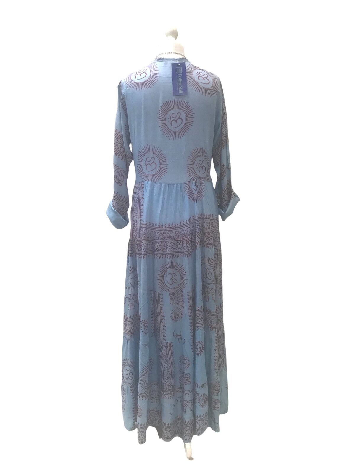 Festival Stall LTD Boho festival Clothing Sky Blue LONG Dress, Boho hippy festival style, print blue & red maxi UK 8 - 14 ONE SIZE