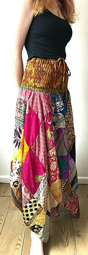 Festival Stall LTD Boho festival Clothing Patchwork Skirt Dress Festival Boho Hippie pixie gypsy long Stretch sun ONE SIZE