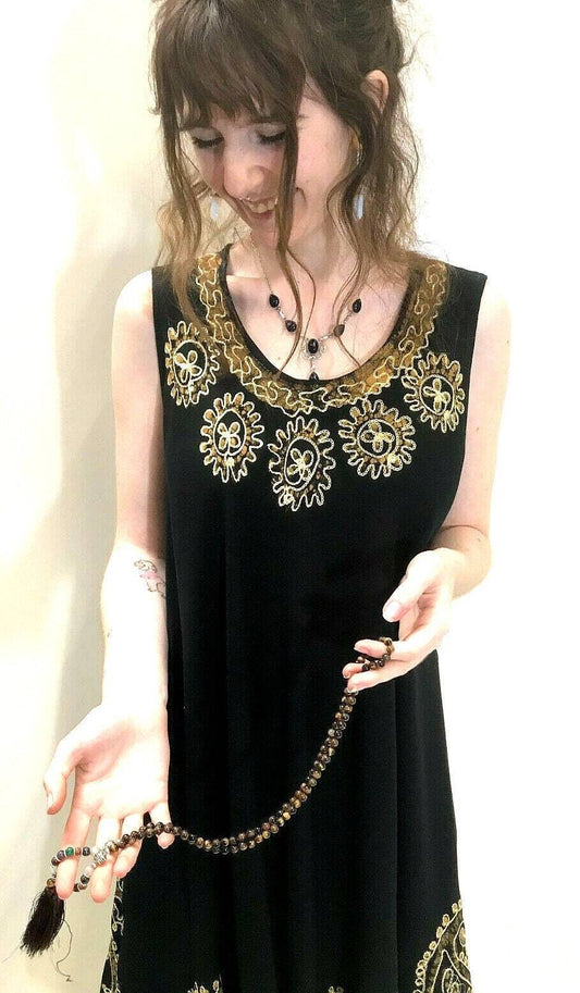 Festival Stall LTD Boho festival Clothing Party Dress Boho hippy Black & Gold summer sun beach festival free size UK 8 - 24