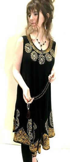 Festival Stall LTD Boho festival Clothing Party Dress Boho hippy Black & Gold summer sun beach festival free size UK 8 - 24