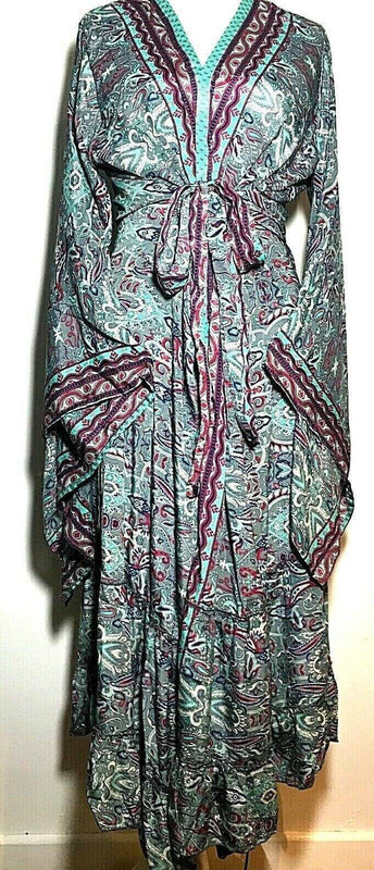 KIMONO DRESS Boho hippy SILK cover up wrap long gown robe duster coat ONE SIZE