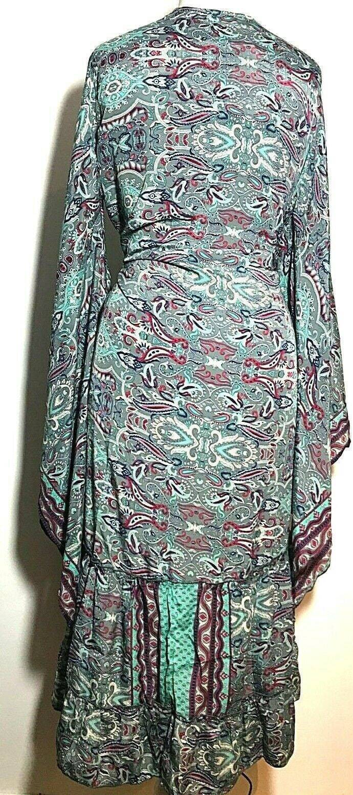 KIMONO DRESS Boho hippy SILK cover up wrap long gown robe duster coat ONE SIZE