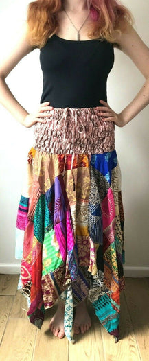 Patchwork Dress Skirt long Stretch boho hippie Festival pixie gypsy sun one size