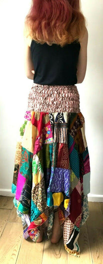 Patchwork Dress Skirt long Stretch boho hippie Festival pixie gypsy sun one size