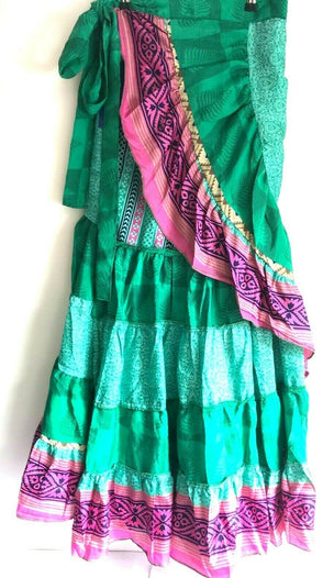 Festival Stall LTD Boho festival Clothing MAXI SKIRT Wrap LONG frilled Boho hippy gypsy Festival Sari Silk One Size 8 - 18