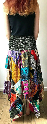 Festival Stall LTD Boho festival Clothing Patchwork Dress Skirt long Stretch boho hippie Festival pixie gypsy sun one size