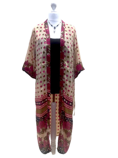 Festival Stall LTD Boho festival Clothing KIMONO Robe Gown Wrap Cover - up Hippy Festival VINTAGE Sari Silk Beach dress 8 - 12