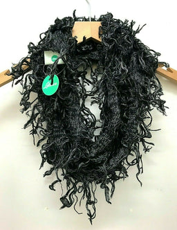 Festival Stall LTD Boho festival Clothing Scarf wrap pashmina Boho hippy goth emo shaggy BLACK GREY knit present gift