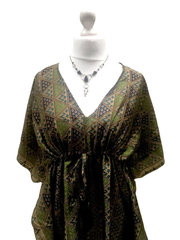 Festival Stall LTD Boho festival Clothing KAFTAN short dress Tunic Boho hippy festival Sari Silk Long Cover up one size