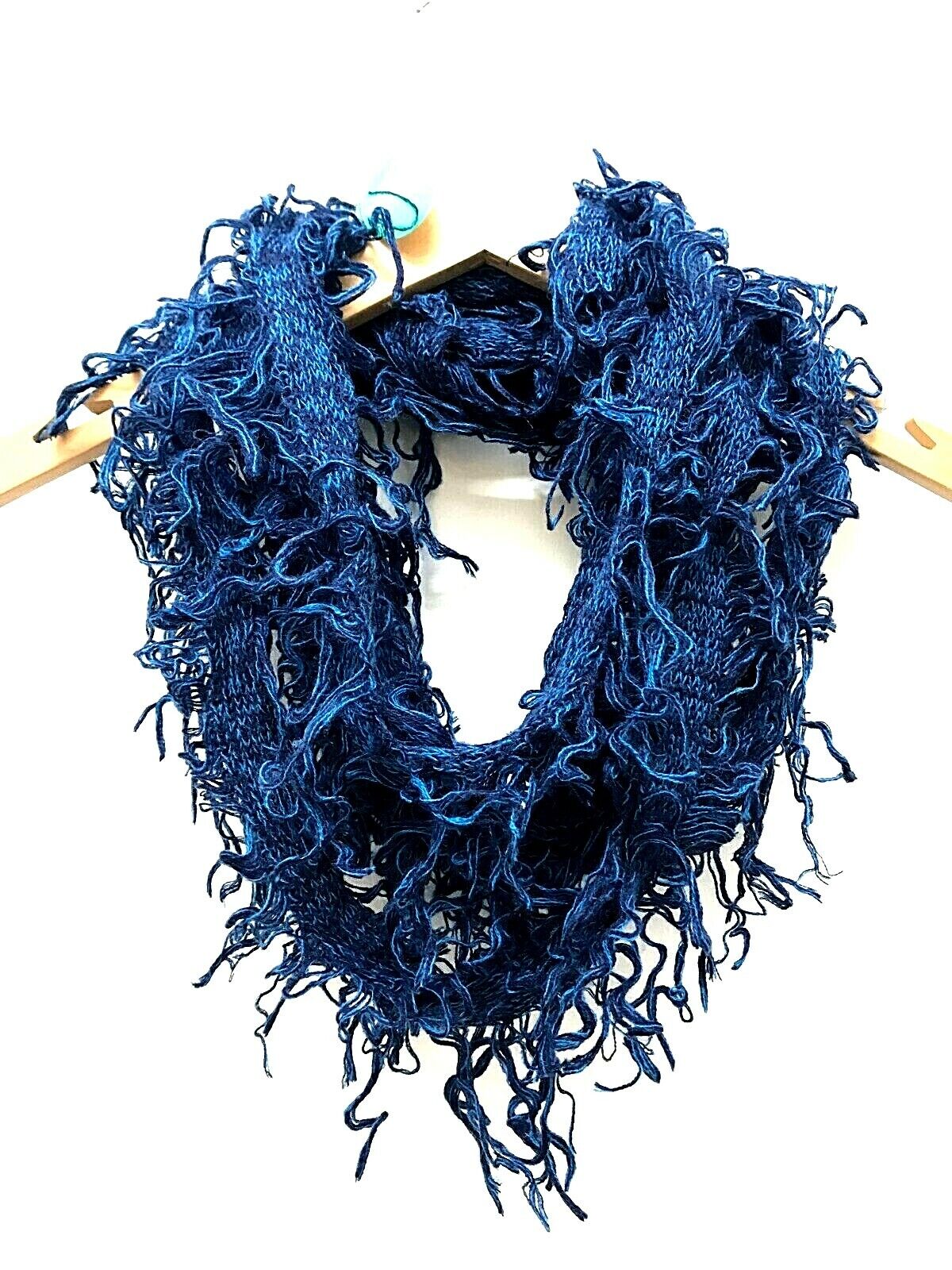 Festival Stall LTD Boho festival Clothing Scarf Wrap Blue Boho hippy goth funky shaggy tassel knit pashmina gift present