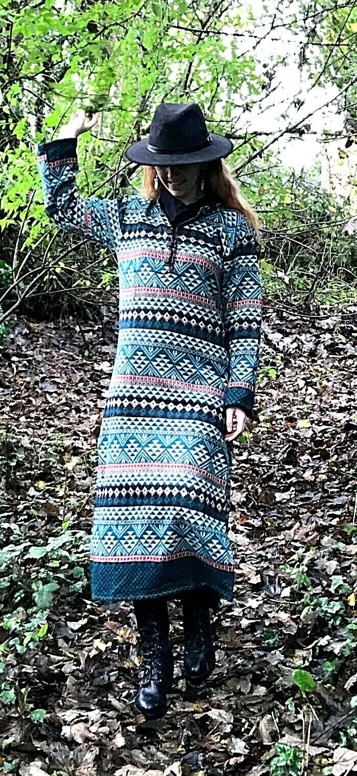 Boho Hippie Ethnic Indian Winter Kurta long Dress Tunic 6 8 10 12 14 16  M L XL