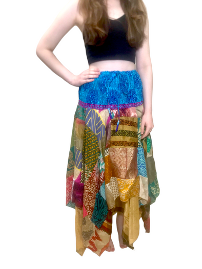 Patchwork SKIRT Dress long boho hippie Festival pixie gypsy summer sun One Size.