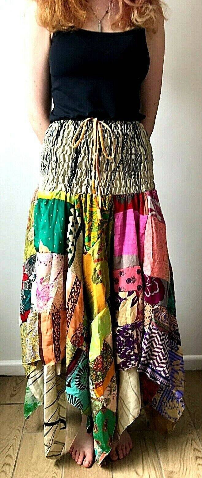 Festival Stall LTD Boho festival Clothing Patchwork SKIRT Dress long boho hippie Festival pixie gypsy summer sun One Size