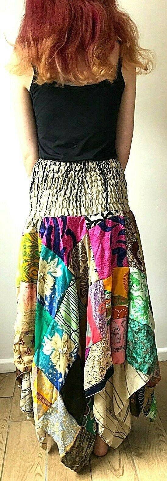 Festival Stall LTD Boho festival Clothing Patchwork SKIRT Dress long boho hippie Festival pixie gypsy summer sun One Size