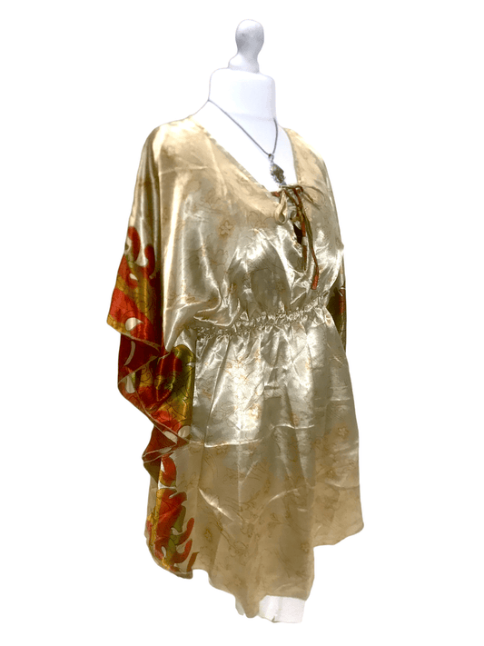 Festival Stall LTD Boho festival Clothing Boho hippy, festival Sari Silk Long Tunic, Kaftan Top Cover up dress UK 8 - 18