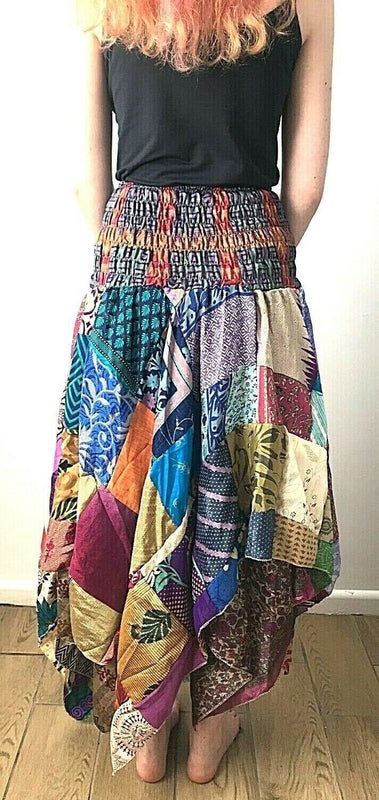 Patchwork SKIRT Dress boho hippie Festival pixie gypsy long summer sun one size