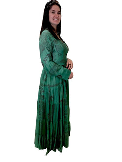 Boho hippy festival om print yoga green long maxi summer dress uk 8 10 12 14 16