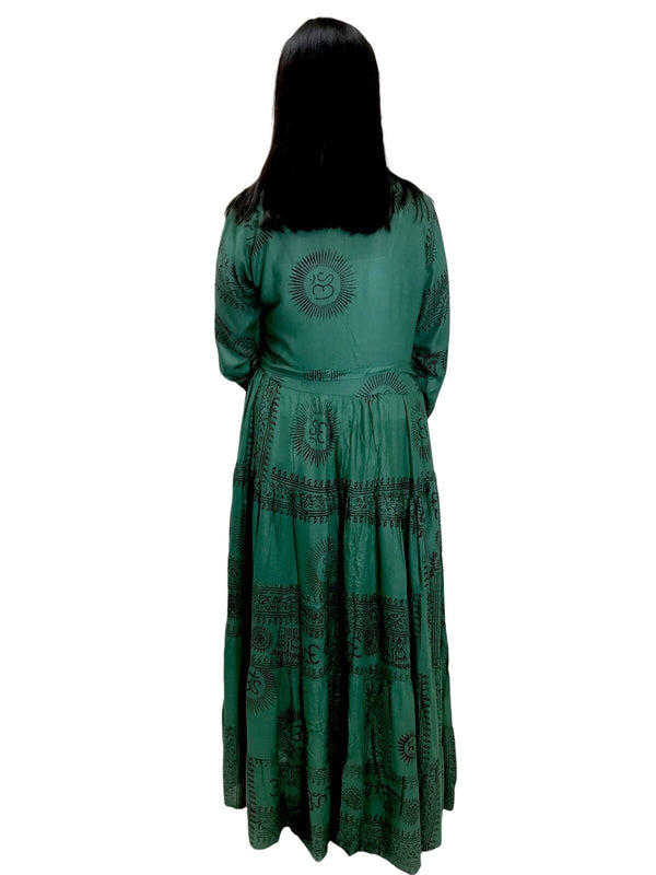 Boho hippy festival om print yoga green long maxi summer dress uk 8 10 12 14 16