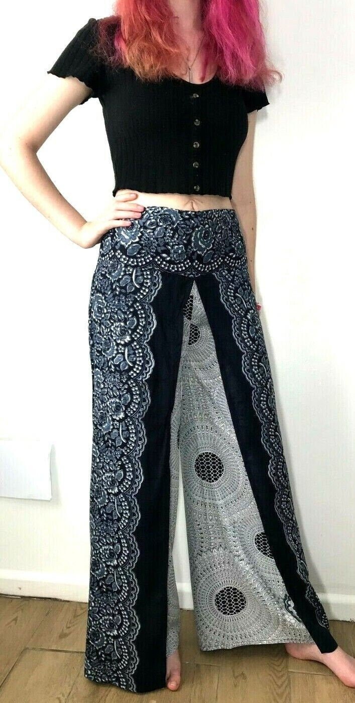 Festival Stall LTD Boho festival Clothing Wide leg palazzo loose fit festival trousers boho hippy casual culottes one size