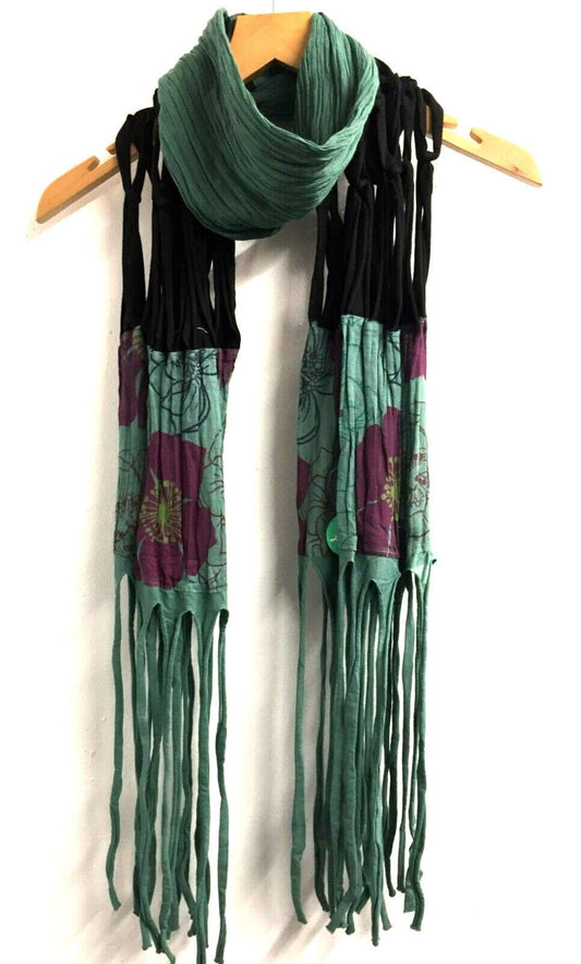 Festival Stall LTD Boho festival Clothing Long length, crinkle, cotton, grey, jade, purple, fringed, knotted, goth, boho hippy festival style, fashion scarf, wrap, pashmina