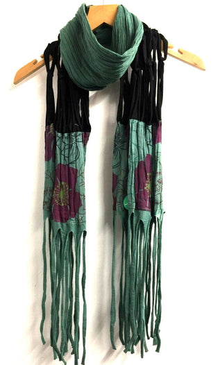 Long length, crinkle, cotton, grey, jade, purple, fringed, knotted, goth, boho hippy festival style, fashion scarf, wrap, pashmina