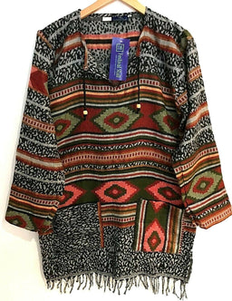 Boho hippie festival winter warm tassel long sleeve blouse top tunic uk 12 14