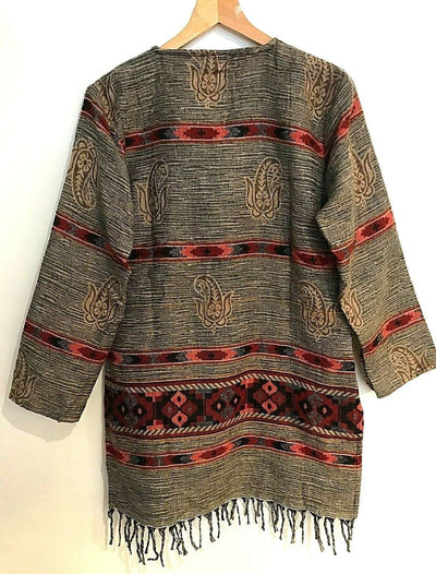 Festival Stall LTD Boho festival Clothing Boho hippie brown winter warm tassel long sleeve blouse top tunic 8 10 12 14