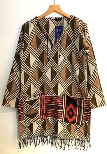 Festival Stall LTD Boho festival Clothing Boho hippie festival brown warm winter tassel long sleeve blouse top tunic 8 10