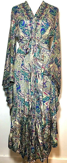 Festival Stall LTD Boho festival Clothing Kimono Wrap dress , Boho hippy festival style, Pink & Blue, Beach cover up, duster coat, Kaftan, UK 8 - 18 US 4 - 14