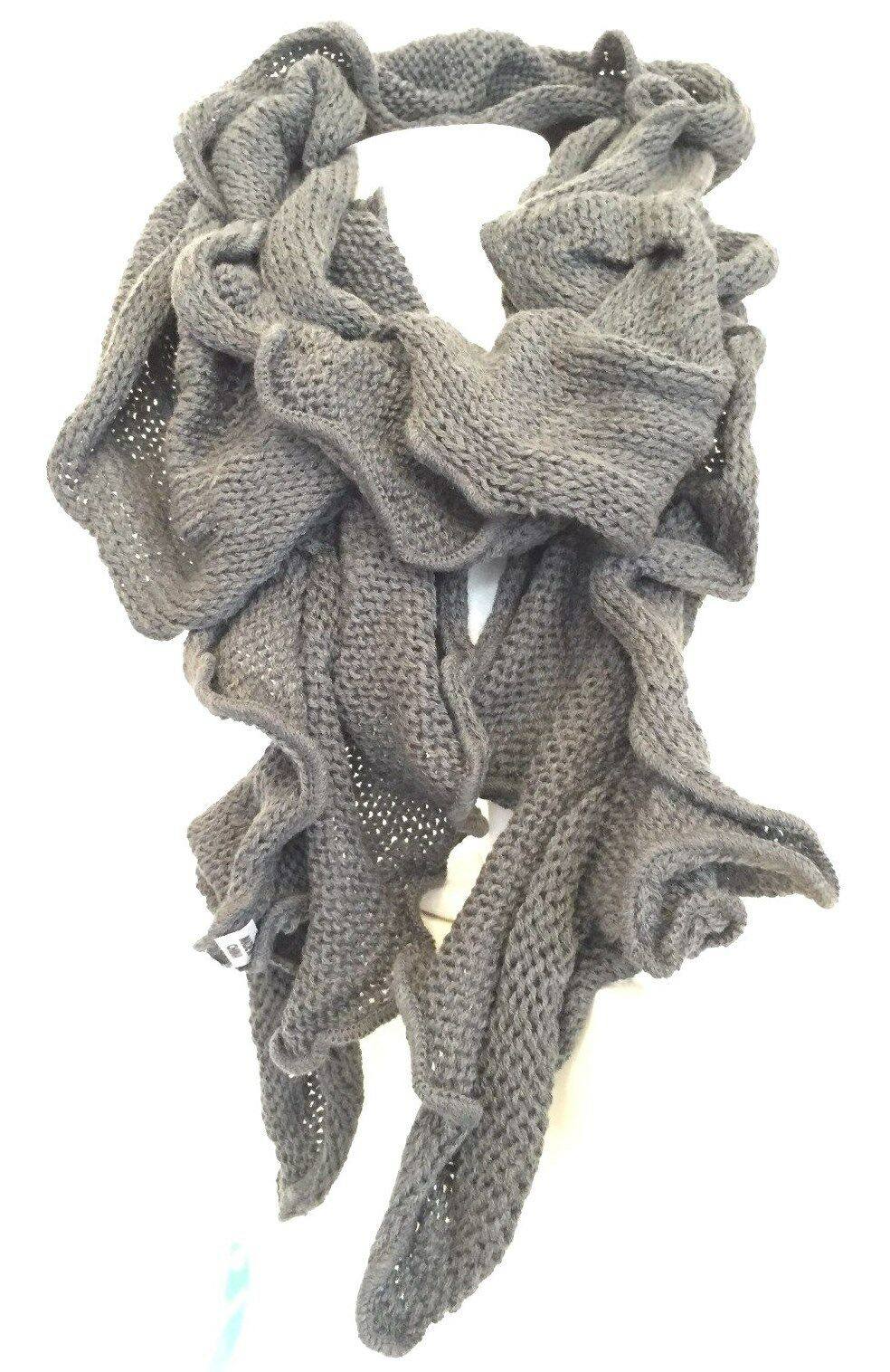 Boho hippy goth LIGHT GREY ruffle warm knit LETTUCE OF LONDON scarf wrap gift