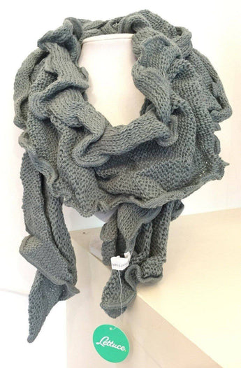 Boho hippy goth LIGHT GREY ruffle warm knit LETTUCE OF LONDON scarf wrap gift