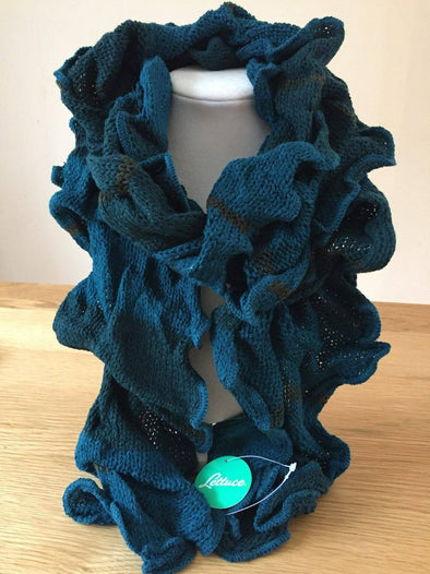 Boho hippy goth TEAL BLUE ruffle warm knit LETTUCE OF LONDON scarf wrap gift