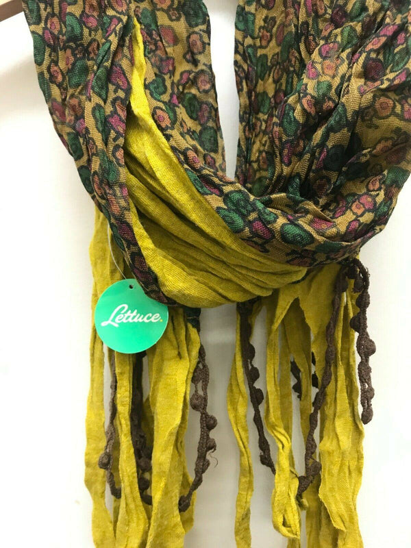 Boho hippy retro OCRE YELLOW floral LETTUCE OF LONDON scarf wrap pashmina gift