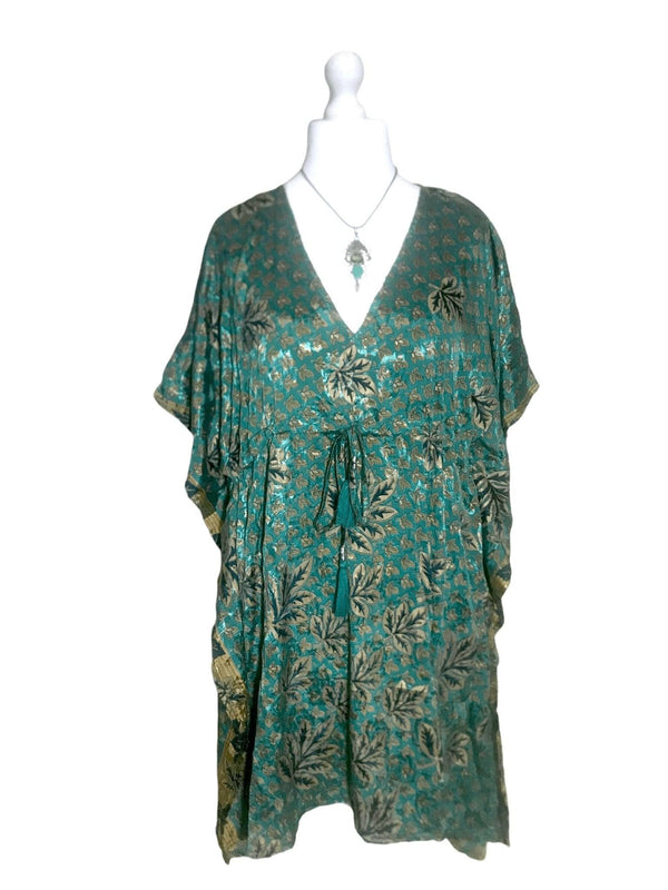 Boho hippy, festival Sari Silk Long Tunic, Kaftan Top Cover up dress UK 8 - 18