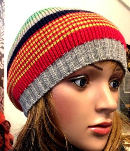 PINK BLUE YELLOW STRIPED festival WOOL KNIT BEANIE boho hippy hippie Hat gift