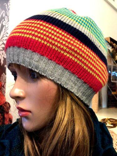 PINK BLUE YELLOW STRIPED festival WOOL KNIT BEANIE boho hippy hippie Hat gift